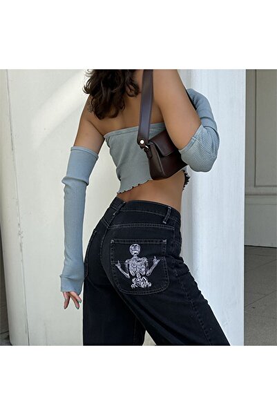 Karakedi Stitch Detail Black Unisex Baggy Jeans