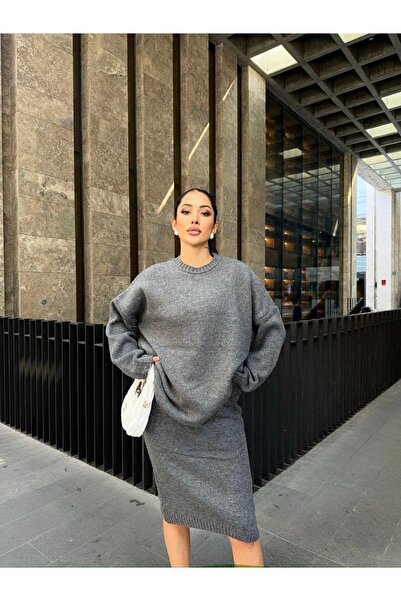 kenza'a Kadın Oversize Kazak Etek Triko Takım