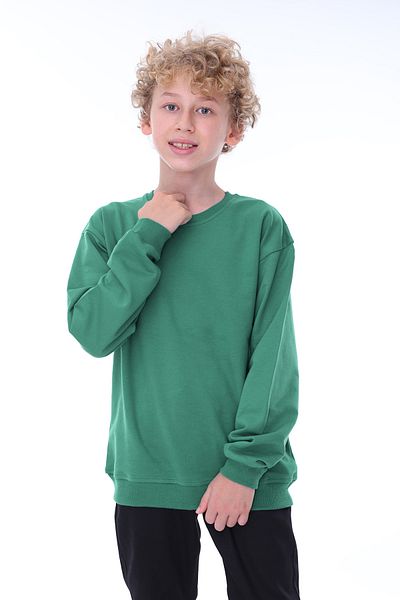 ZUZUNGA Детски суитшърт Oversize Unisex, обикновен, зелен цвят, 100% памук