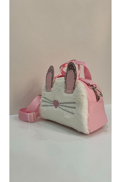 ErcanBag Geantă de umăr pentru copii cu model de pisică și inimă de pluș roz