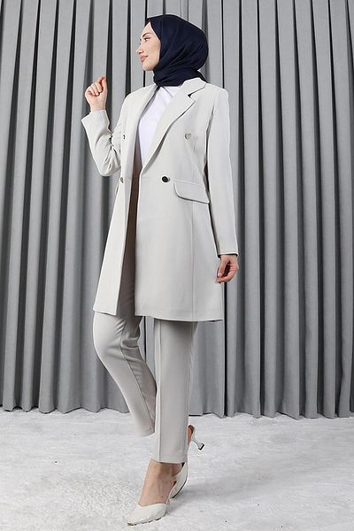 Giza Giyim Blazer Jacket Set Stone