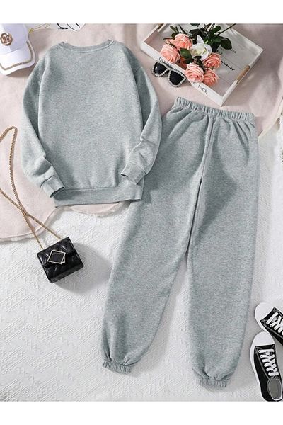 EXPECTED Unisex Crew Neck Two Thread Basic Tracksuit Set with Elastic Waist and Legs