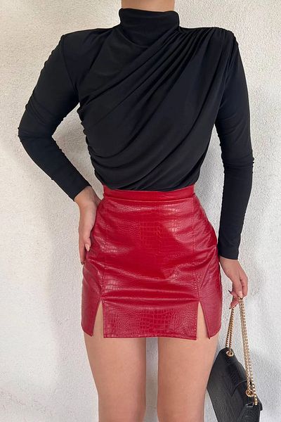 Cistern İstanbul Women's Black Draped Stand Collar Blouse
