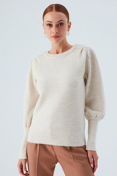 Peraluna Pulover tricotat pentru femei Rakel Pullover Shoulder Gathered Soft - Ecru
