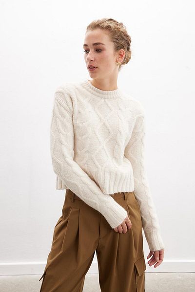 Peraluna Adeline Sweater Crew Gât Tricotat Păr Tricotat Pulover Femei - Ecru