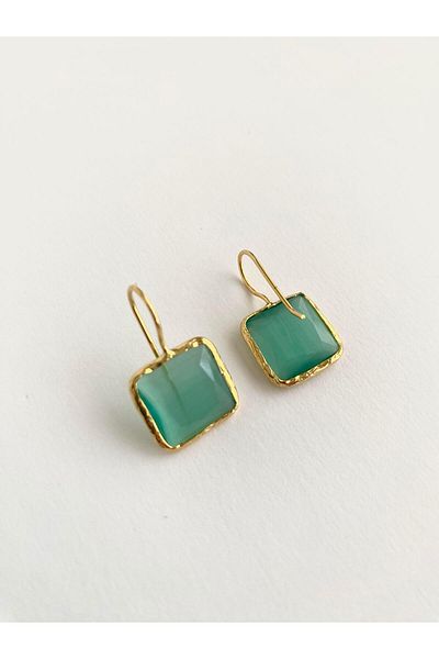 ı feel free more then ever that moment Special Design Cat's Eye Square Jewelled Earrings - Turquoise