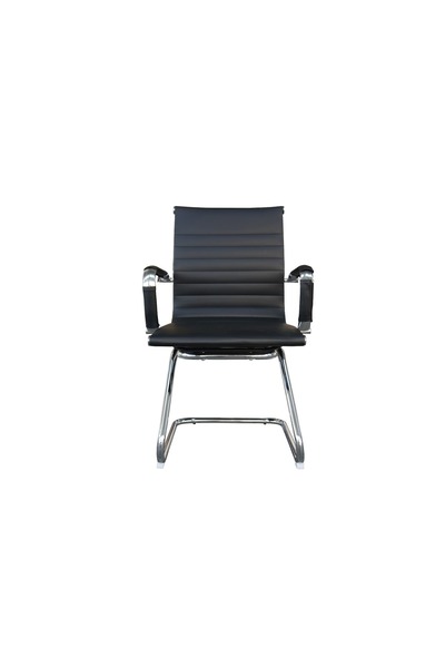 Mahmayi Ergonomic Black PU Visitor Chair with Padded Seat & Fixed Armrests for Office or Home Use