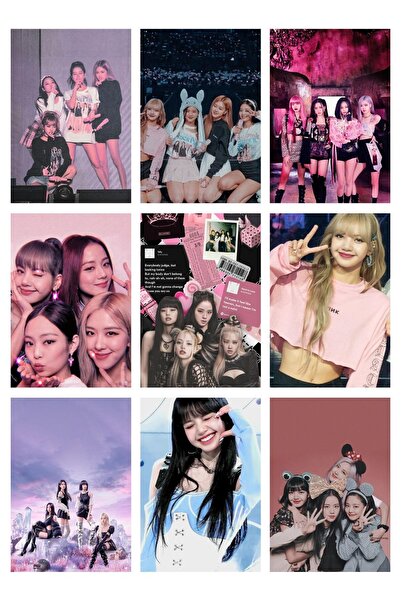 Anime Marketi سلسلة بطاقات صور بريدية مكونة من 9 قطع باللون الأسود والوردي مو...