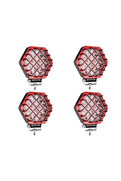 Unichrome 4 Adet 48w Altıgen Kafesli Kırımızı Kasa 16 Led Off Road Tekne Çalı...