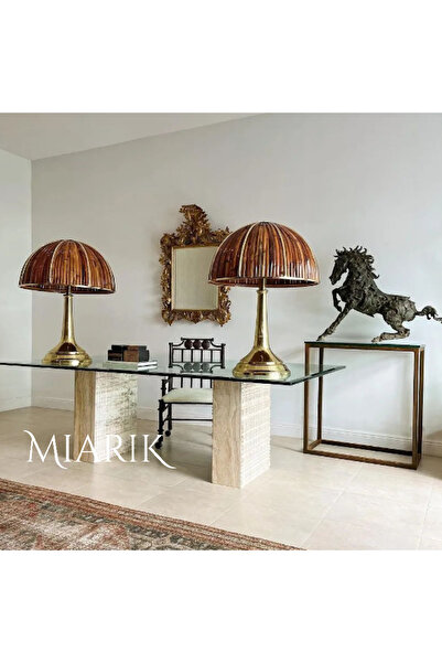 MIARIK DESIGN Traverten Mermer Kup Ayakli Sahra Cam Tablali Yemek Masasi