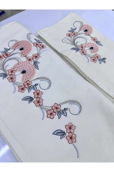 EM&FA TEKSTİL Combed Velvet Drop Model Mother and Daughter Dowry Embroidery Towel