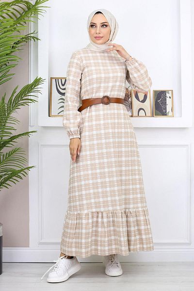 Modamihram Rüschen-Hijab-Kleid Beige 19165