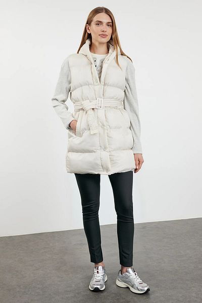 Trendyol Collection Oversize Hooded and Belted Water Repellent Ecru Puffer Vest - Twoss21Ye0002