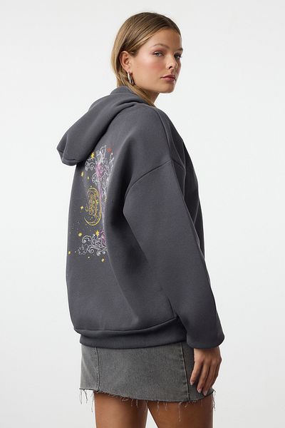 Trendyol Collection Antracitová fleecová mikina s kapucí - Twoaw24Sw00136
