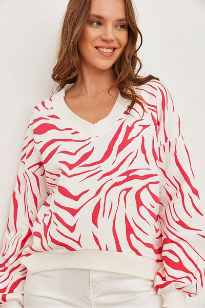Olalook Silná dámská mikina s fuchsiovým výstřihem do V se vzorem Zebra - Swt- 19000677