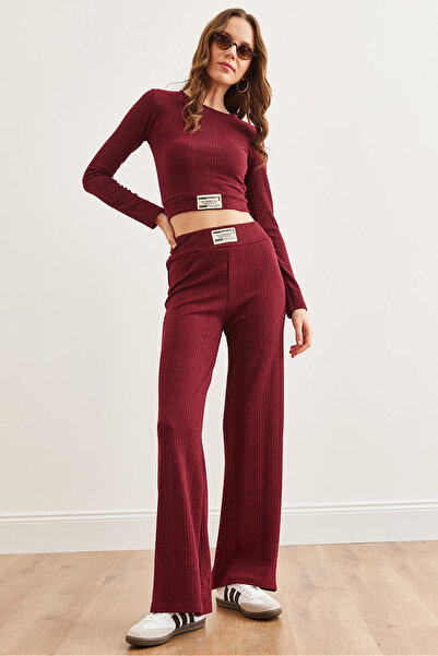 Olalook Women's Burgundy Textured Embroidered Bottom Top Draped Suit Tkm- 19000314