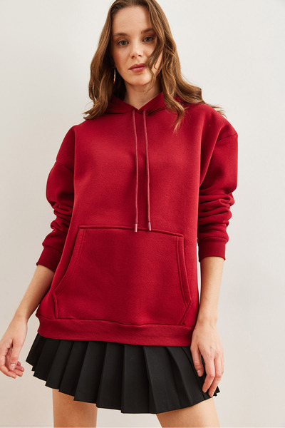Olalook Φούτερ Claret Red Oversize Hooded - Kangaroo Pocket, SWT- 19000676