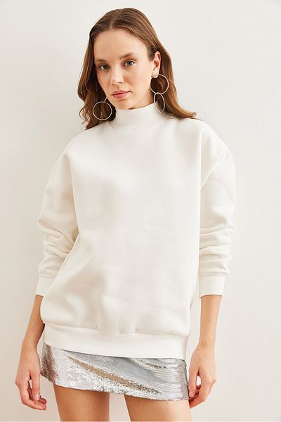 Olalook Γυναικείο φούτερ White Half Fisherman Raster Basic SWT- 19000673