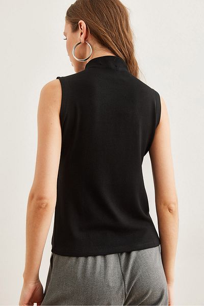 Olalook Women's Black Stand Collar Soft Touch Flexible Blouse Blz- 19002766