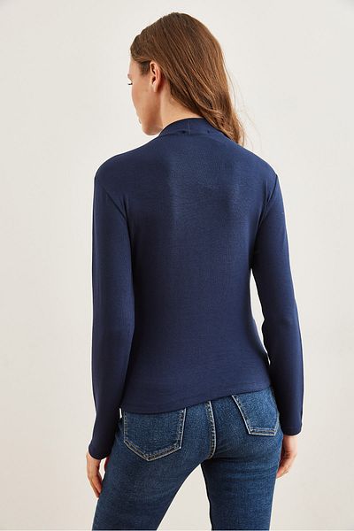 Olalook Γυναικεία μπλούζα με όρθιο γιακά Navy Blue Flowy Soft Touch BLZ- 19002758
