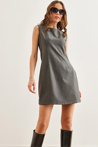 Olalook Women's Smoked Side Zippered Collared Mini Polyviscon Dress Elb- 19002273