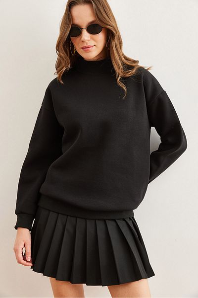 Olalook Γυναικείο φούτερ Black Half Fisherman Raster Basic SWT- 19000673