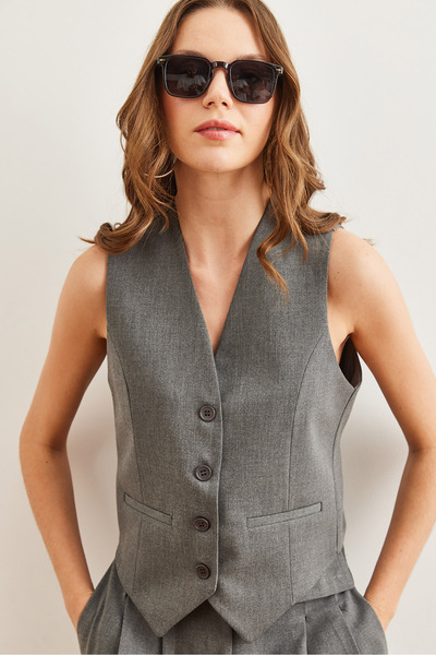 Olalook Γυναικείο καπνιστό φανελάκι με κουμπιά τσέπης Premium γιλέκο YLK- 19000032