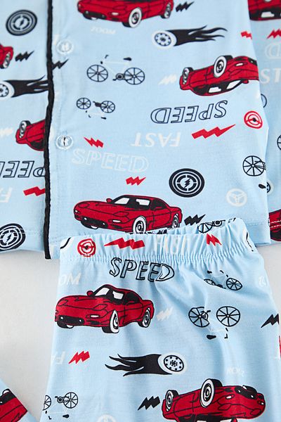 TRENDYOLKIDS Chlapecký pyžamový set - Baby Blue, potištěný, pletený vrchní a spodní díl Tkdaw25au00110