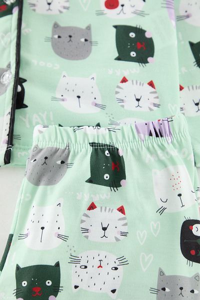 TRENDYOLKIDS Mint Girl - Knitted Animal Printed Pajamas Set Tkdaw25au00124