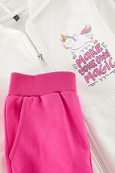 TRENDYOLKIDS Ecru*002 Girl's Slogan Knitted Suit - Tkdaw25Au00040