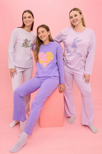 Trendyol Collection Набір піжам Lola Bunny фіолетовий Orme 100 бавовна THMAW25PT00154