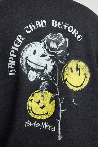 Trendyol Collection Unisex Anthracite Oversize/Wide Cut Smiley Original Licensed Back Printed Sweatshirt Tmnaw25Sw00132