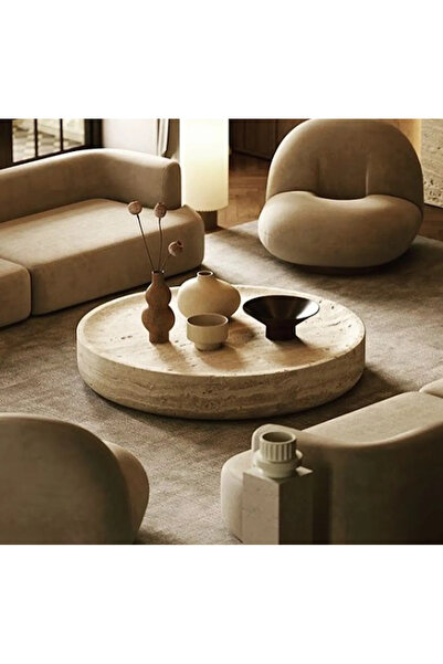 MIARIK DESIGN Traverten Yuvarlak Rourou Orta Sehpa