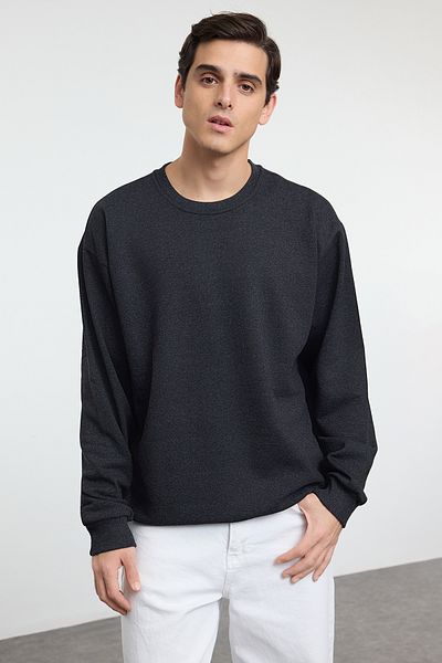 Trendyol Collection Unisex Anthracite Oversize/Wide Cut Smiley Original Licensed Back Printed Sweatshirt Tmnaw25Sw00132