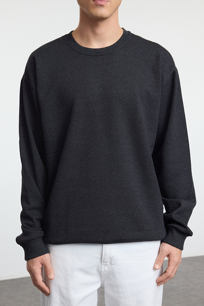 Trendyol Collection Unisex Anthracite Oversize/Wide Cut Smiley Original Licensed Back Printed Sweatshirt Tmnaw25Sw00132