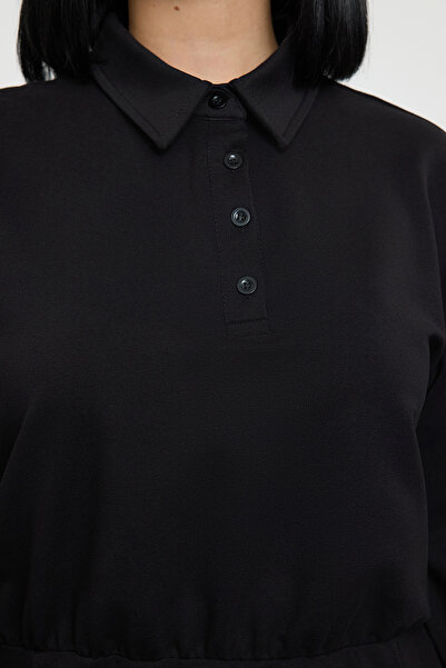 Trendyol Curve Černé rovné polokošile Mini pletené šaty větší velikosti Tbbaw25Ah00084