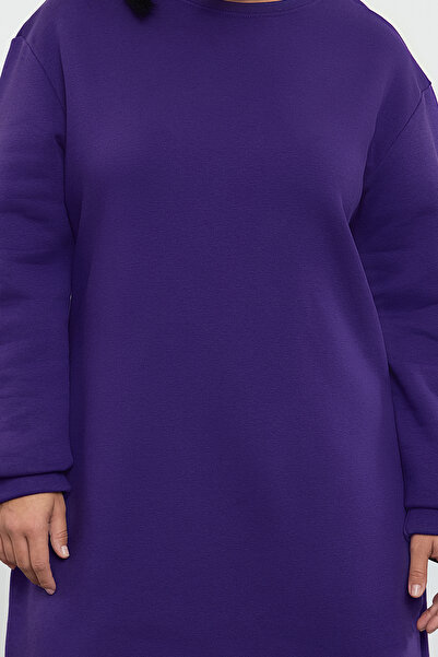 Trendyol Curve Sötétlila, 2 szálú, nem emelt nyakú, kötött, nagy méretű pulóver ruha TBBAW25AH00101