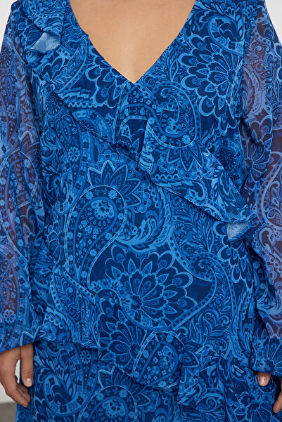 Trendyol Curve Sötétkék sifon szőtt nagy méretű ruha TBBAW25AH00089
