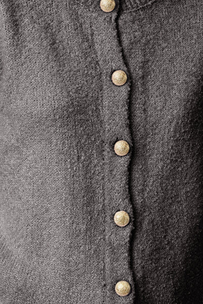 Trendyol Collection Anthracite Button Detailed Soft Textured Knitwear Cardigan Twoaw25Hi00147