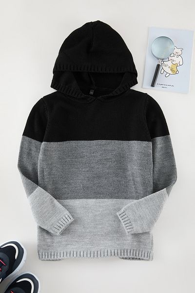 TRENDYOLKIDS Black Black Boy Father-Syn svetr s kapucí Tkdaw25Kz00004