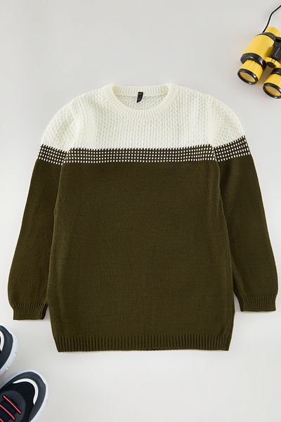 TRENDYOLKIDS Ecru Boy Color Block Mini Me Sweater Tkdaw25Kz00009