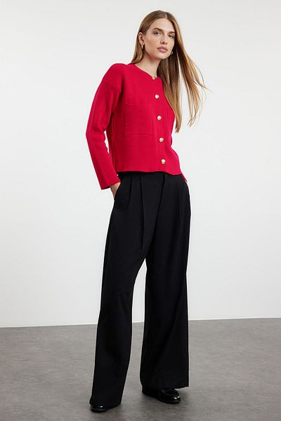 Trendyol Collection Jacket Look Red Knitwear Cardigan - Button Detail Twoaw24Hi00023