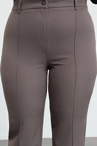 Trendyol Curve Ψηλόμεσο γκρι ισπανικό παντελόνι - Λεπτομέρεια με ραβδώσεις, υφαντό ύφασμα TBBAW25AR00012