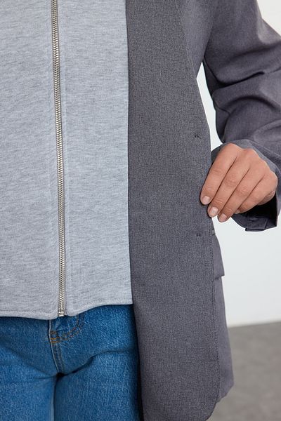 Trendyol Curve Large Size Anthracite Knitted Hooded Sports Jacket - Tbbaw25Ag00012