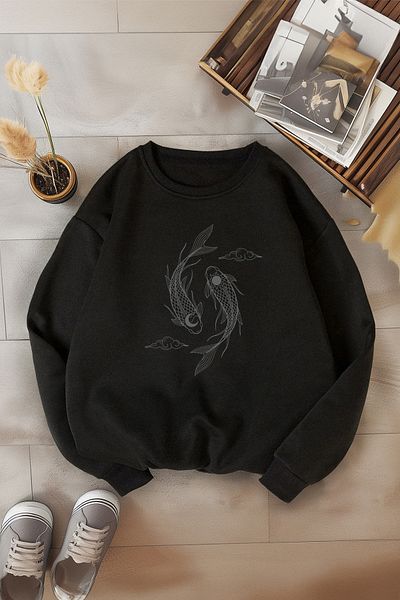 Edit by Trendyol Унисекс черен суитчър с голямо деколте - Tedaw25Sw00044