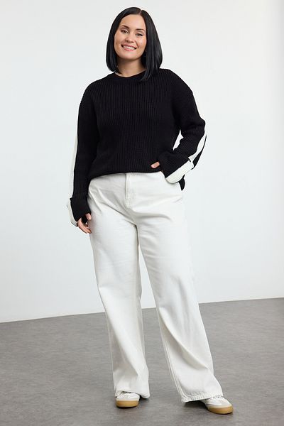 Trendyol Curve Folded Black Line Knitwear Sweater - Tbbaw25An00052