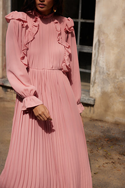 Trendyol Modest Φόρεμα με πλισέ Dusty Rose - X AI TCTAW25EL00000