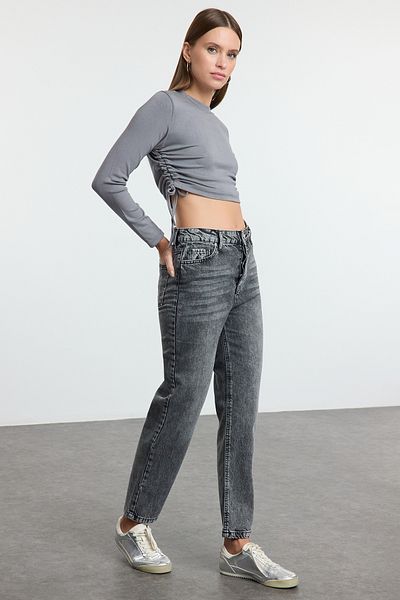 Trendyol Collection Антрацитові прямі джинси з високою талією Surdurable TWOAW25JE00270