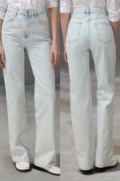 Trendyol Collection Eisblaue Jeans mit hoher Taille und weitem Bein TWOSS23JE00068