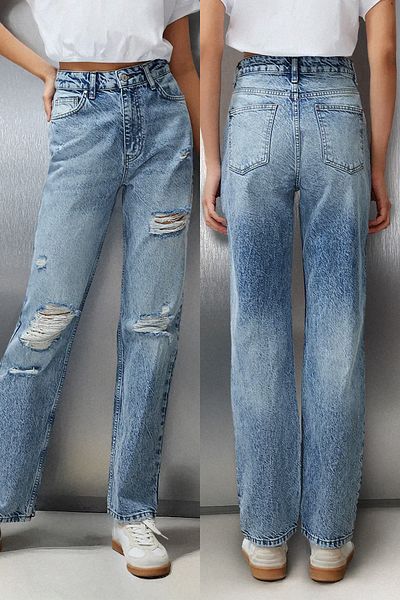 Trendyol Collection Blugi drepți cu talie înaltă, albaștri, mai sustenabili TWOSS24JE00200